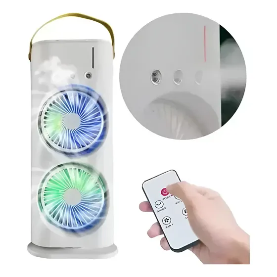 Mini Ventilador Climatizador Duplo Mesa Umidificador Potente
