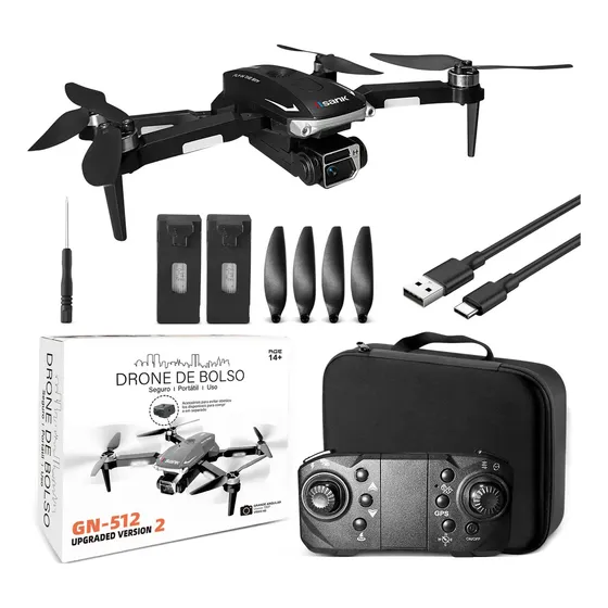 Drone GN-512 Brushles Com Gps Camera Hd 4k 2 Baterias 45m Voo 2,4 Ghz Preto