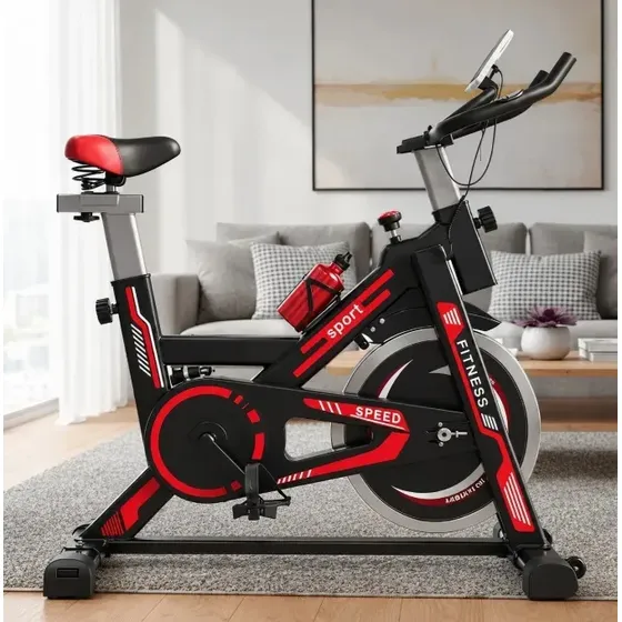 Bicicleta Ergométrica Spinning Silenciosa 150 Kg Profissional Vermelha e Preta
