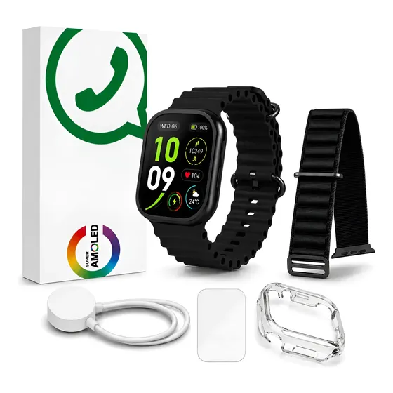 Relógio Smartwatch 49mm Whatsapp Gps Nfc Preto Amoled Saude