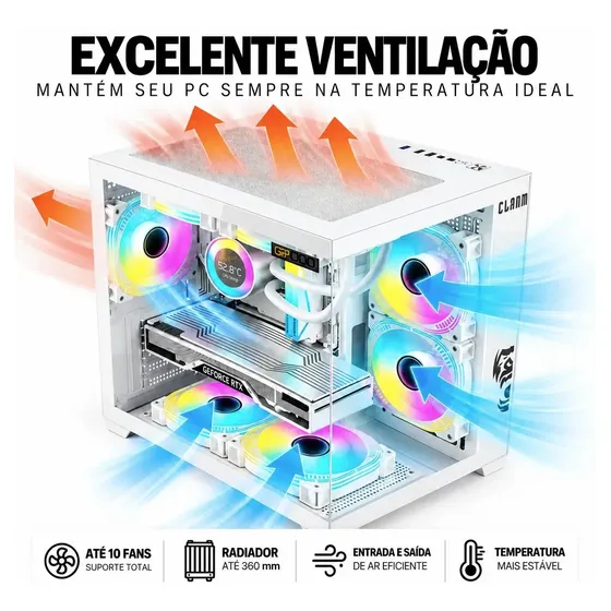 Gabinete Gamer Branco Rgb Vidro Temperado Atx Para Pc Gamer