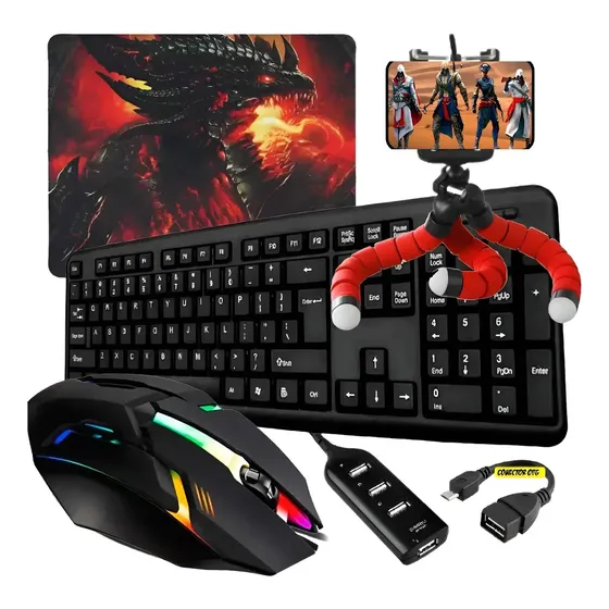 Kit Gamer Completo Mobilador Hub 3.0 Teclado Mouse Top Led