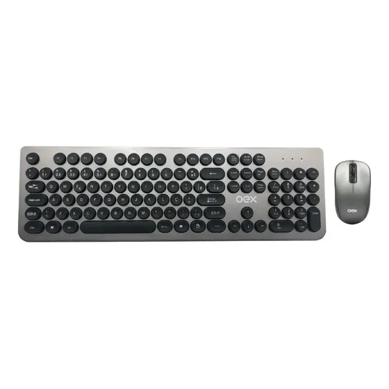 Kit Teclado e Mouse Sem Fio OEX TM410 Prateado, Com Teclas Redondas e Resolução 1600 DPI