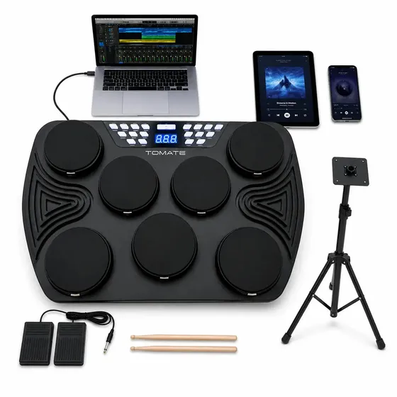 Bateria Eletrônica Tomate Portátil 7 Pads Com Bluetooth e MIDI USB