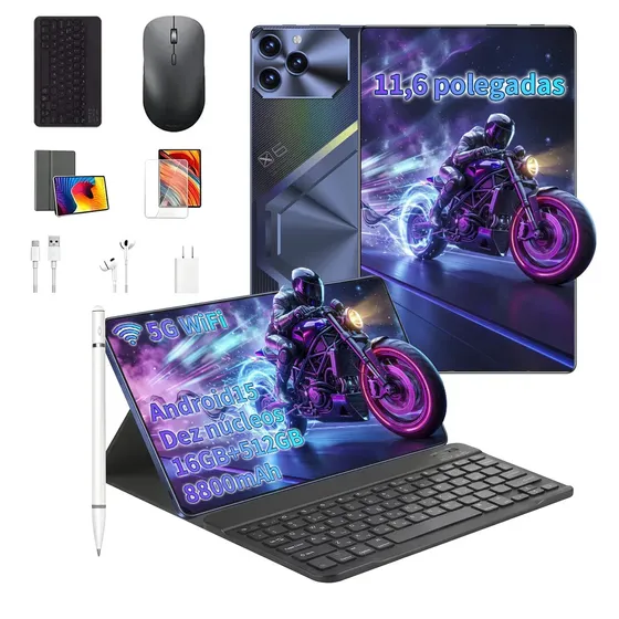 Tablet Tela 11.6 Polegadas Tab Android 15, 16gb Ram 512gb, Deca Core, Câmera 24MP+48MP, Wifi 5g, Bateria 8800mah