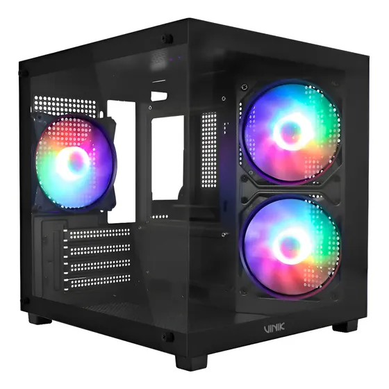 Gabinete Gamer Micro ATX e Mini ITX Vinik G-Cube Aquário Vidro Temperado 3 Fans Preto