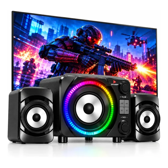Caixa De Som Home Theater Tv 2.1 Soundbar Subwoofer Pc Usb