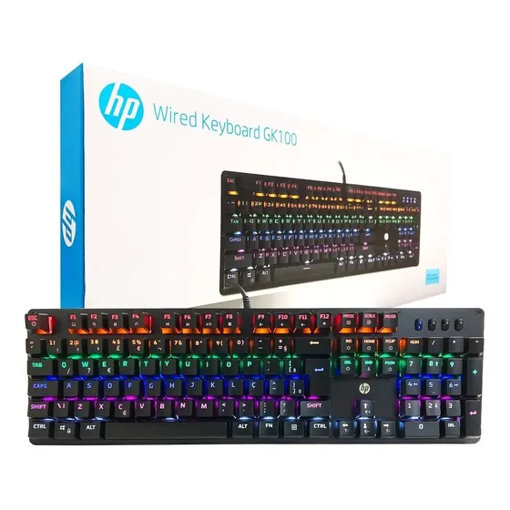 Teclado Mecânico Gamer Hp Gk100 Com Led Rgb Preto Abtn2 Teclado Mecânico Gamer Hp Gk100 Com Led Rgb Preto Abtn2