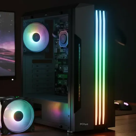 Gabinete Gamer Pcfort Lines Rgb 3 Fans Rgb, Atx - Ac-4340-2