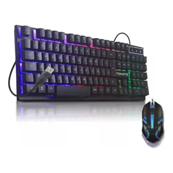 Teclado E Mouse Gamer Led Rgb Semi Mecânico Usb Kit