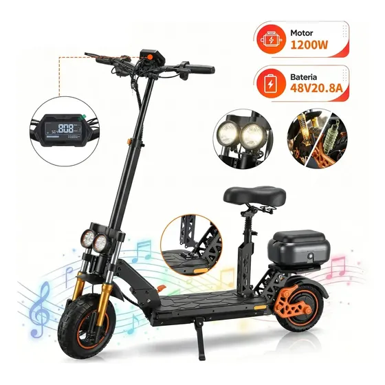 JAGUARIDE Patinete Elétrico Scooter M5 Para Adultos Com Motor De 1200w E Autonomia De 60km 48v 20.8ah Pneus De 11 Assento Removível E Bike Preto e laranja