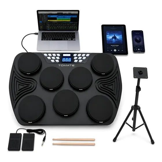 Bateria Eletrônica Portátil 7 Pads Midi Sensível Ao Toque