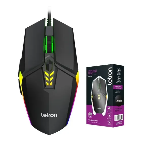 Mouse Gamer Para Jogo Usb Led Rgb 6 Botões 3600 Dpi Preto Mouse Gamer Para Jogo Usb Led Rgb 6 Botões 3600 Dpi Preto