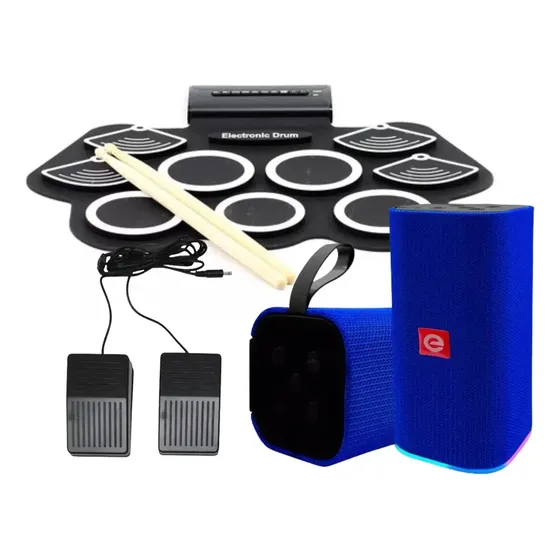 Kit Bateria Eletrônica Portátil Exbom 9 Pads Bluetooth