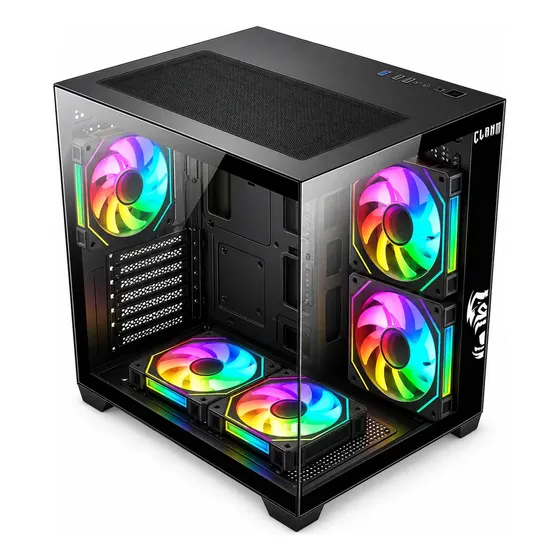 Gabinete Gamer Grodd Night Em Vidro E Aço + 5 Fans Rgb Preto