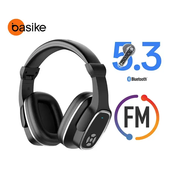 Fone de Ouvido Basike Headphone Bluetooth 5.3 Over-Ear, Sem Fio Com Rádio FM e Microfone Fone de Ouvido Basike Headphone Bluetooth 5.3 Over-Ear, Sem Fio Com Rádio FM e Microfone