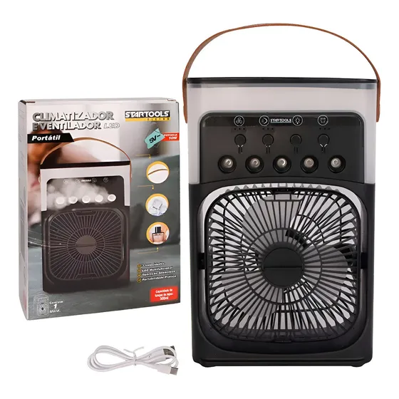 Ventilador E Climatizador Led 10w Compacto Preto Bivolt