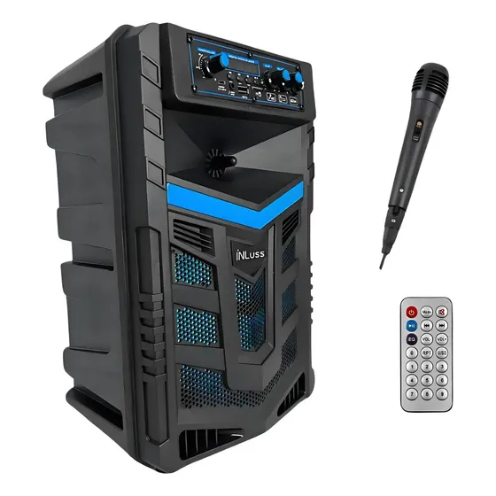 Caixa De Som Amplificada 2000w Bluetooth + Microfone Azul