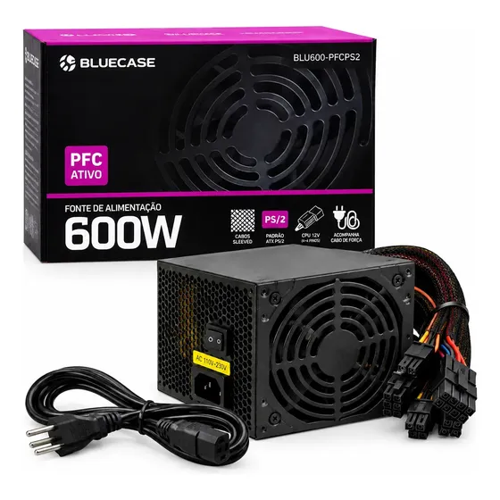 Fonte Bluecase 600w Pfc Ativo Bivolt Automático Atx Com Cabo