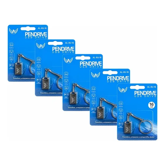 Kit 5x Pen Drive 16gb Usb 2.0 Metalico Atacado Revenda Nfe