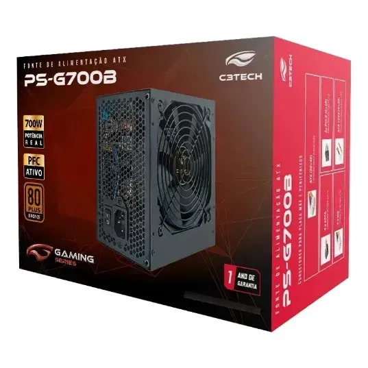 Fonte C3Tech 700W 80 Plus Bronze PS-G700B Preto Bivolt Para PC