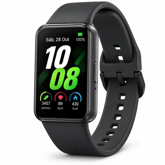 Samsung Galaxy Fit3 Bluetooth Smartwatch Grafite Tela Amoled 1.6 Monitor Cardíaco Bateria Longa Duração Resistente À Água Grafite Preto Cinza