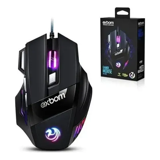 Mouse Gamer Exbom Ms-g260 Preto 3200 Dpi Com Fio Led 7 Botõe