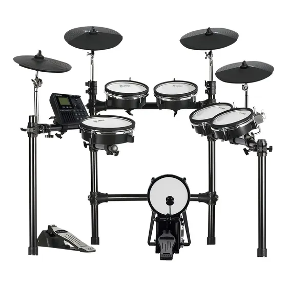 Amw Ed8 Pro Bateria Eletrônica Pads All Mesh Dual Zone Pratos com Choke e Dual Condução Tri Zone Modulo Avançado USB e Rack Robusto