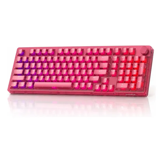 Teclado Mecânico Gamer RGB, Tri-Mode BT5.0/2.4G/usb-c, Hot Swappable Teclado Sem Fio, Anti Ghosting Usb Para Pc Notebook Mac, Rosa
