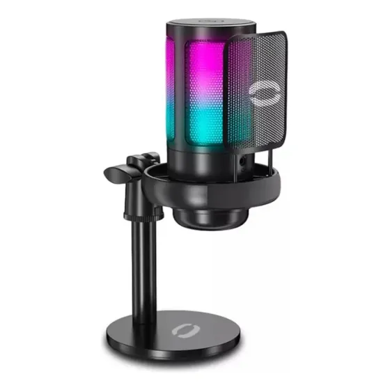 Microfone Condensador Gamer Rgb Live Stream Podcast Cor Pret