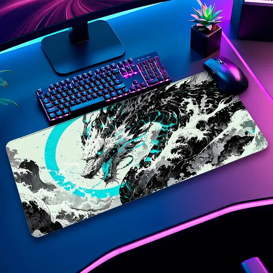 Mouse Pad Dragão Oriental Azul 90x40cm Premium Grande Mouse Pad Dragão Oriental Azul 90x40cm Premium Grande