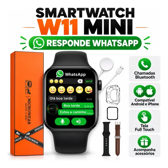 Relógio Smartwatch W11 Mini 42mm Amoled Gps Nfc Whatsap 2026 Relógio Smartwatch W11 Mini 42mm Amoled Gps Nfc Whatsap 2026