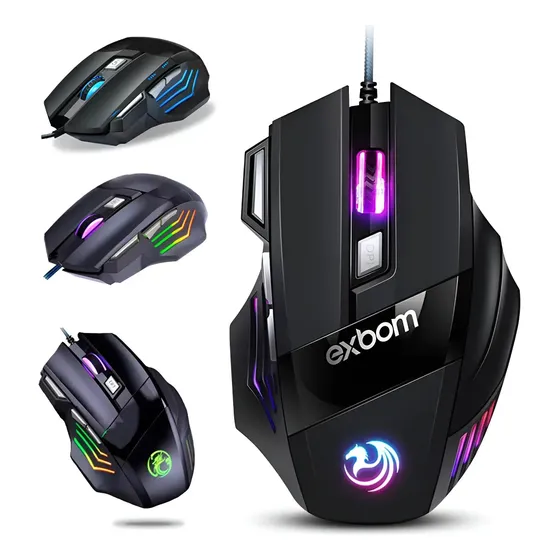 Mouse Gamer Para Jogo 3.200 Dpi Óptico Com Led Rgb Usb Preto