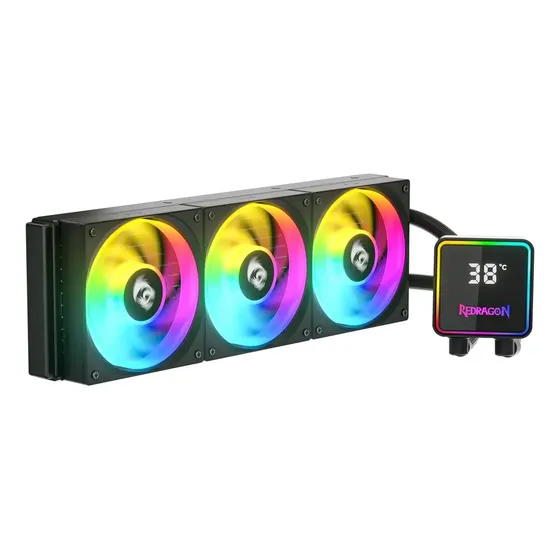 Water Cooler Redragon 360mm Preto com ARGB e Display, para Intel e AMD Water Cooler Redragon 360mm Preto com ARGB e Display, para Intel e AMD
