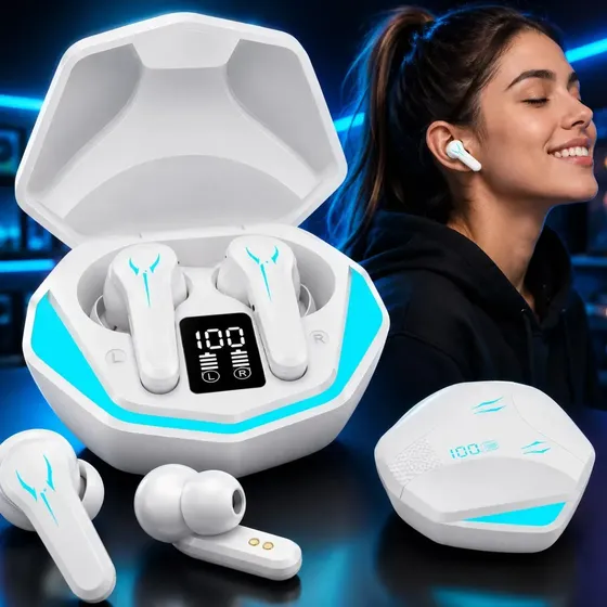 Fone De Ouvido Bluetooth Premium HIFI 360° Esportivo Gamer Tws Sem Fio Com Led Sem Ruido Com Microfone Alta Qualidade Branco Fone De Ouvido Bluetooth Premium HIFI 360° Esportivo Gamer Tws Sem Fio Com Led Sem Ruido Com Microfone Alta Qualidade Branco