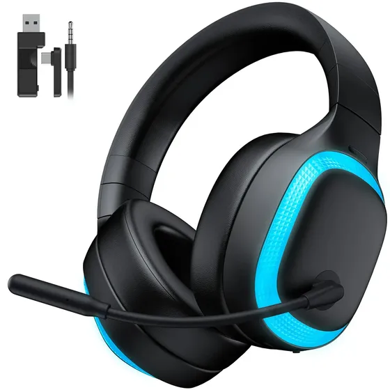 Fones de ouvido para jogos sem fio Bogast PS5/PS4/PC com microfone com cancelamento de ruído, som 3D, dobráveis e bateria de 70 h Captain 790 Black