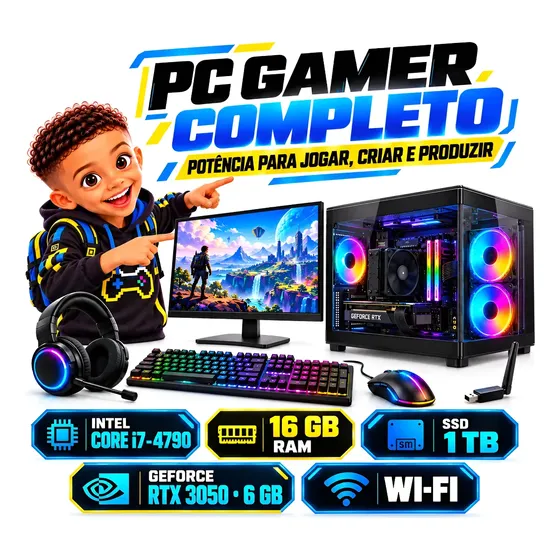 Pc Gamer Completo Core I7 Rtx 3050 16gb Ram Ssd 1tb Monitor
