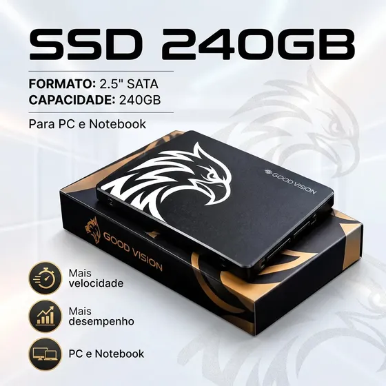 SSD 240GB SATA 2.5" Alta Velocidade Para PC Notebook Computador HD Sólido Interno Upgrade Armazenamento e Desempenho Good Vision