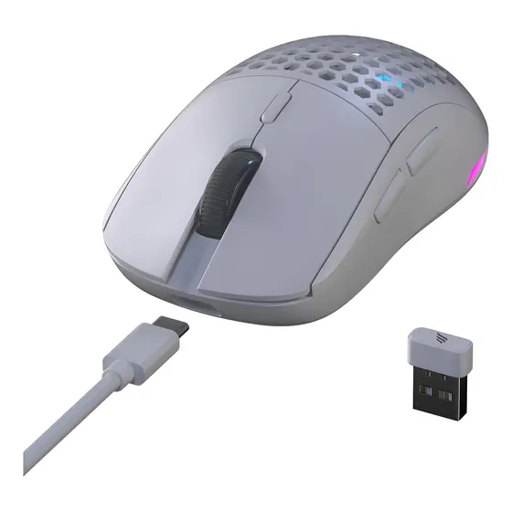 Mouse Gamer Fallen Pantera Pro Wireless Sem Fio Com Led Rgb + 4 Covers Branco