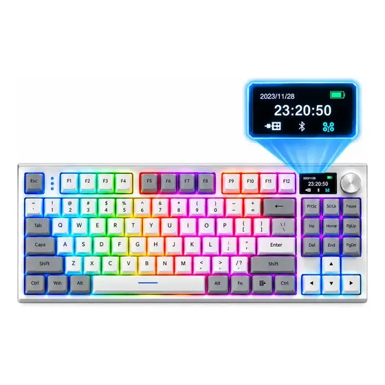 Teclado Gamer Mecânico Sem Fio Tri Mode Bluetooth 2.4g Usb-C Attack Shark K86 RGB Cinza Teclado Gamer Mecânico Sem Fio Tri Mode Bluetooth 2.4g Usb-C Attack Shark K86 RGB Cinza