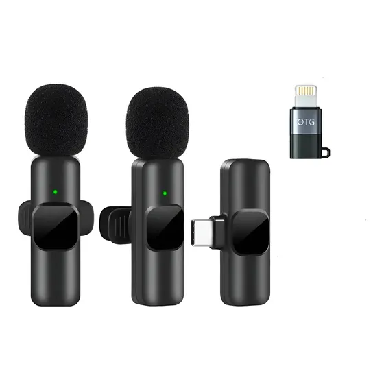 Microfone de Lapela Duplo Sem Fio Útil Eletro Para iPhone e USB-C