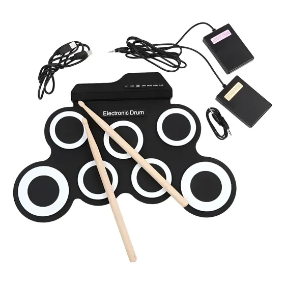Bateria Eletrônica Digital Drum Portátil 7 Pads 2 Pedais Usb