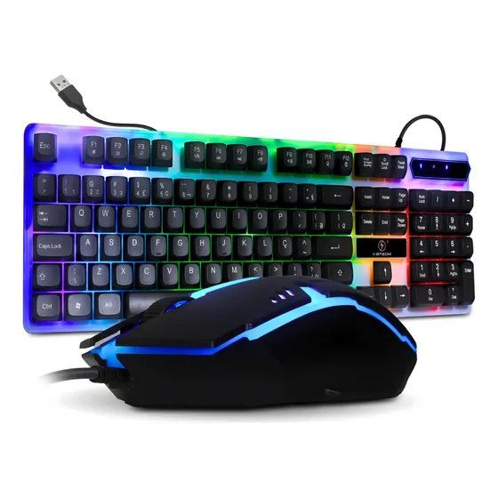 Kit Teclado Semi Mecânico Led Mouse Gamer 3200 Dpi 7 Botões