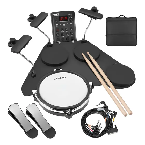 Conjunto De Tambores Eletrônicos Lekato Cpd-1000 Com Almofad Preto Conjunto De Tambores Eletrônicos Lekato Cpd-1000 Com Almofad Preto