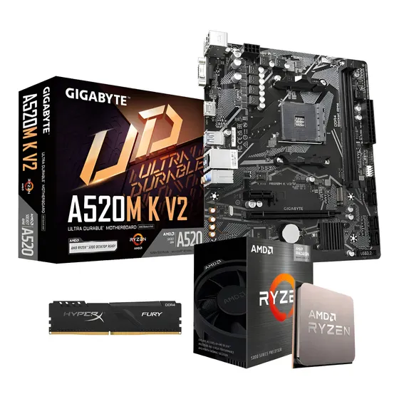 Kit Placa Mãe A520m K Ryzen 5 5600g Ram 2x16gb 3200mhz Cor Preto