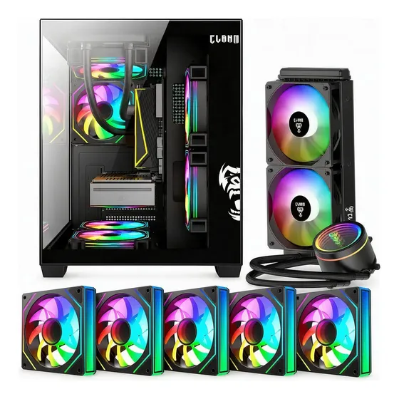 Gabinete Gamer Grodd Night + 5 Fans + Water Cooler Rgb 240mm