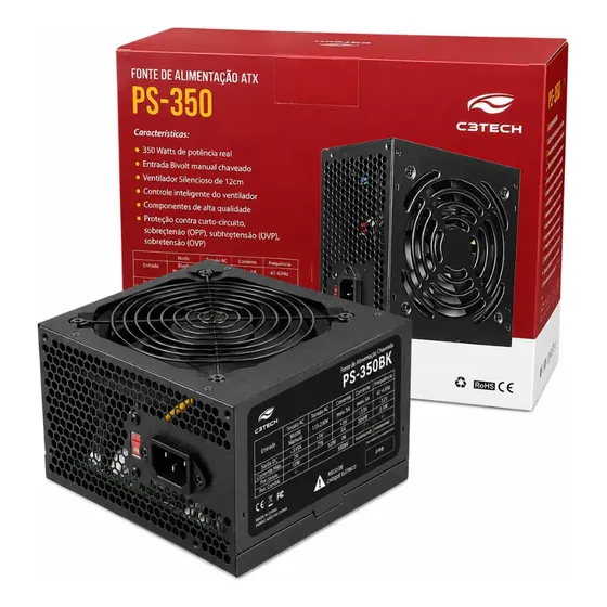 Fonte De Alimentação 350w C3tech Ps-350 Real Atx Bivolt Pret