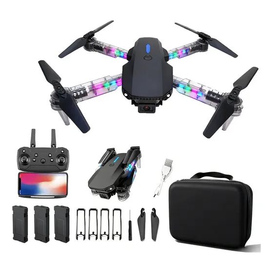 Mini Drone E88d Pro Com Câmera Dupla Hd Wifi 4k E 3 Baterias