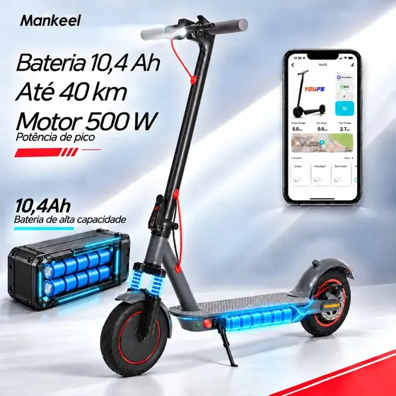 Patinete Elétrico Mankeel MK085 Dobrável para Adultos com Suspensão, Pneus 10" e 40 km de Autonomia
