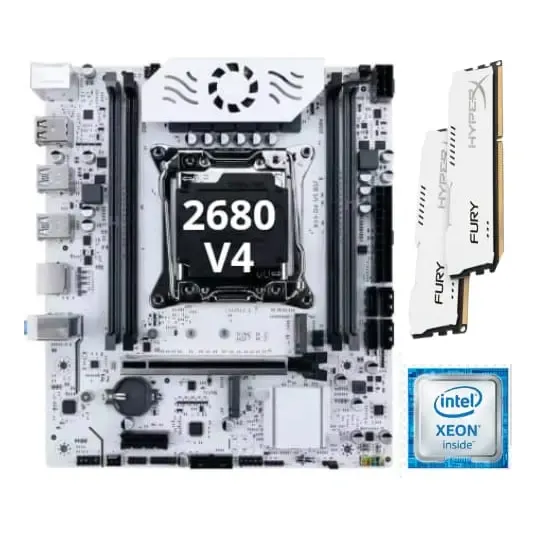 Kit Placa Mãe X99 + Xeon E5-2680 V4 + 16gb Ecc Ddr4 Branco